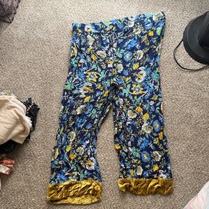 Anthropologie Blue and Yellow Floral Sleep Pants